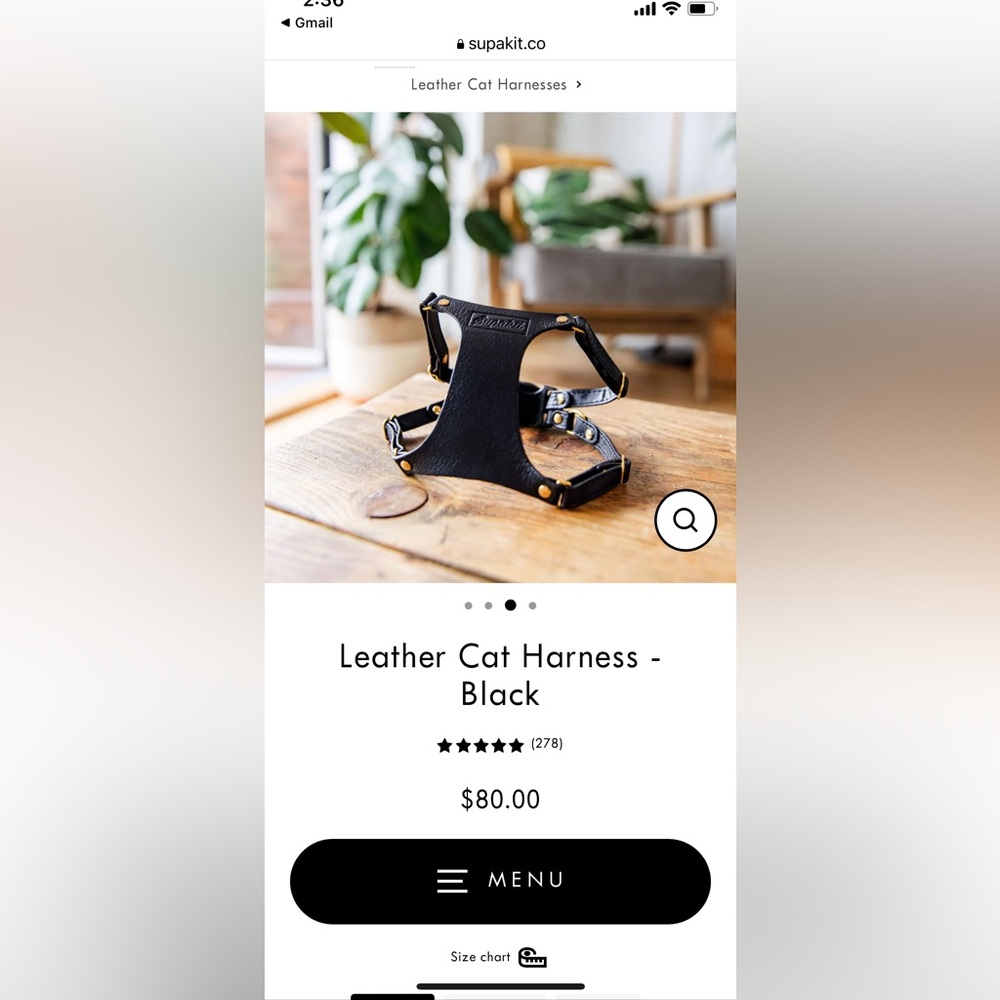 Black Leather Cat Harness from Supakit